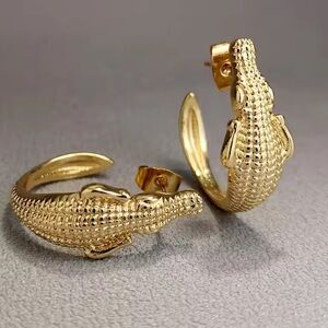 Gold Crocodile Hoop Earrings Bold Statement